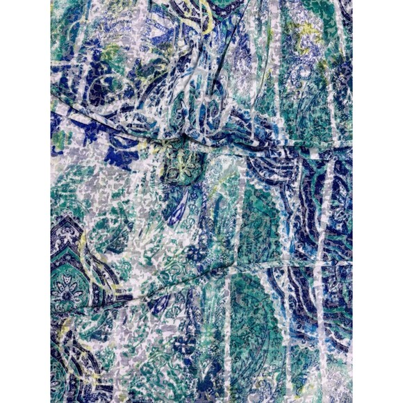 AB Studio Blue Green Paisley Floral Print Halter Vneck Ruffled Tank Top size xl - Picture 5 of 7